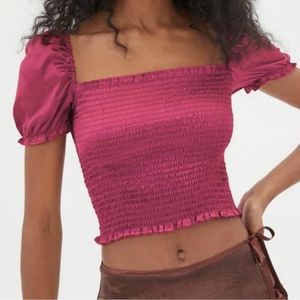 Urban Outfitters Smocked Puff Sleeve Crop Top